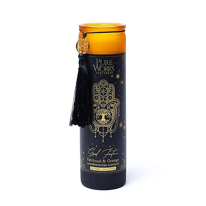 Manifestationskerze Good Fortune im Glas mit Quaste - Yvoshandcraftworld