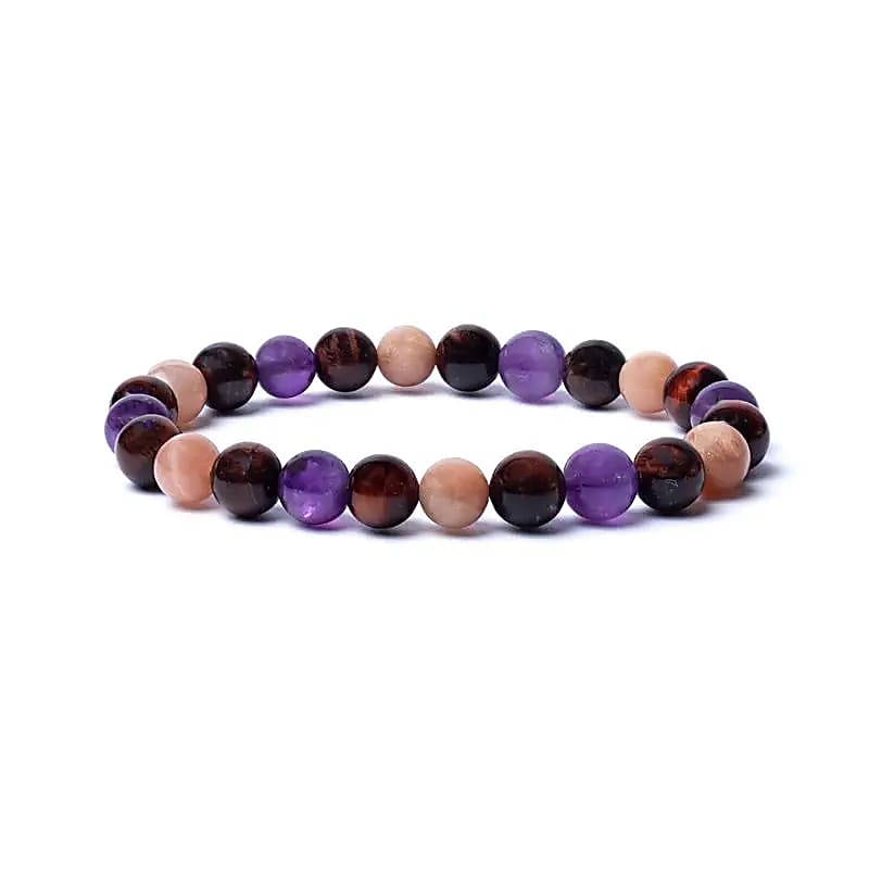 Armband Tigerauge Sonnenstein Amethyst elastisch - Yvoshandcraftworld