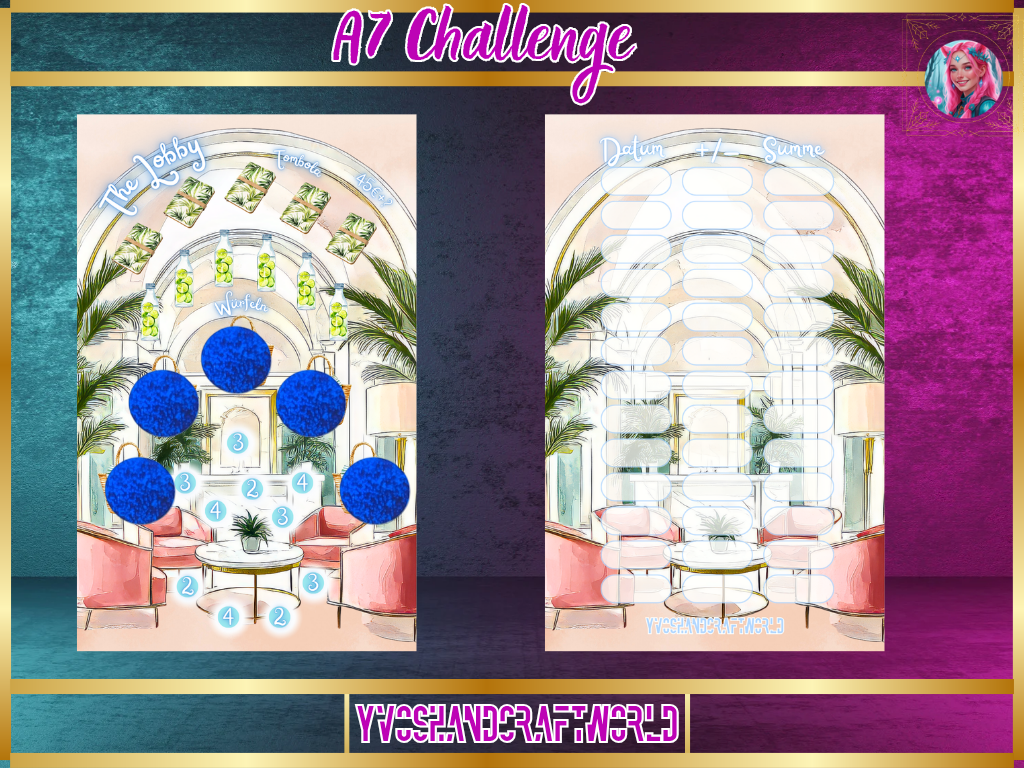 Lobby Challenge A7 Spiel von Mein Shop, farbige Karten und Spielfläche für strategisches Kartenspiel, auf dem Tisch liegend