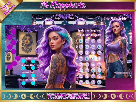 Farbige Klappkarte von Ink & Sparkle mit glitzerndem Design, ideal für Grußkarten und persönliche Botschaften.