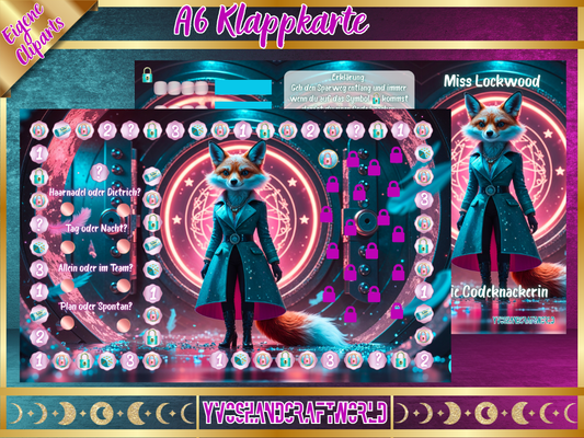 Miss Lockwood die Codeknackerin Klappkarte mit detailreicher Illustration und liebevollen Details, handgefertigt und einzigartig gestaltet