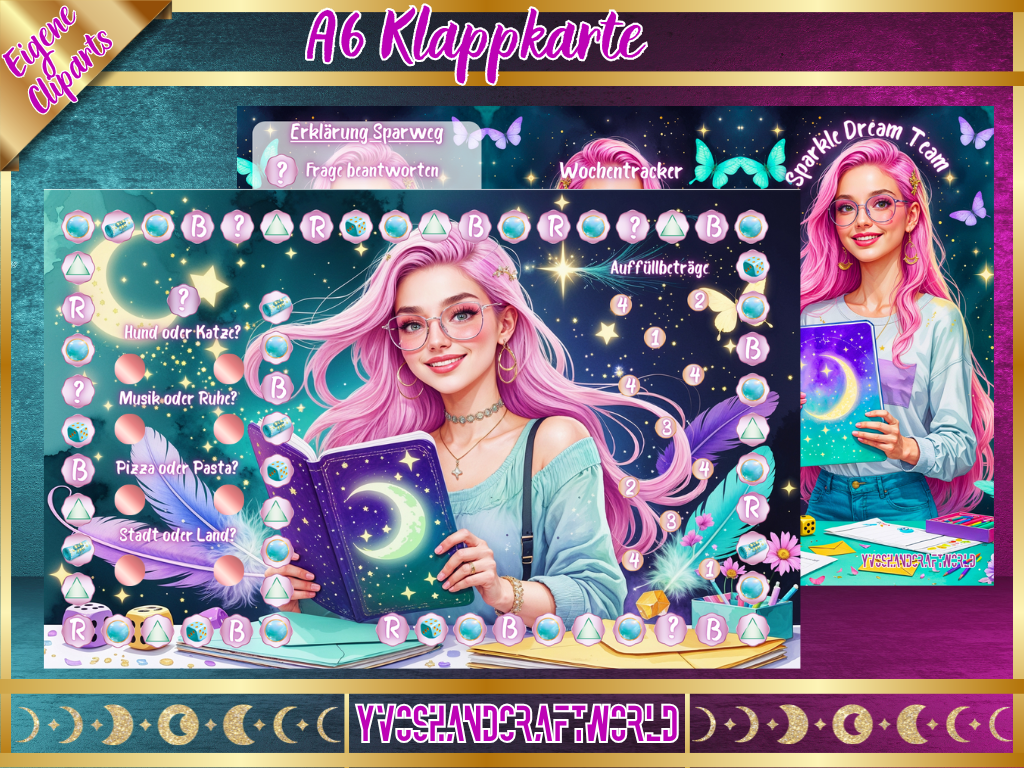 Faltkarte Sparkle Dream Team Teamchallenge von Mein Shop, bunte Gestaltung mit funkelnden Designelementen, für besondere Anlässe