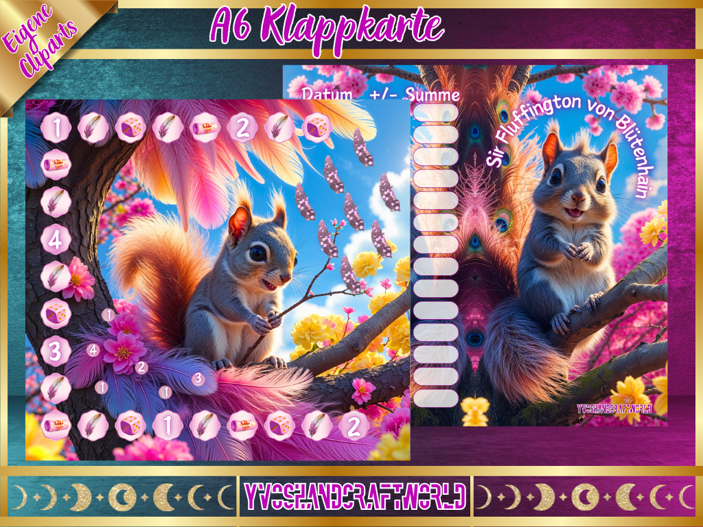 Hochwertige Klappkarte Sir Fluffington von Blütenhain mit Blumenmuster, handgefertigt, für besondere Anlässe, auf weißem Hintergrund