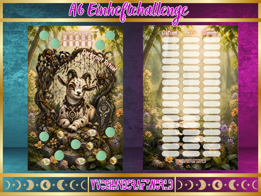 Dunkle Ritual-Challenge zum Einheften von Mein Shop, zeigt eine stilvolle Karte mit mystischem Design und Text.