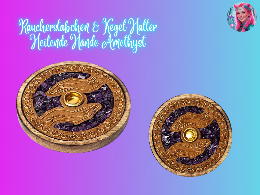 Räucherstäbchen & Kegel Halter Heilende Hände Amethyst
