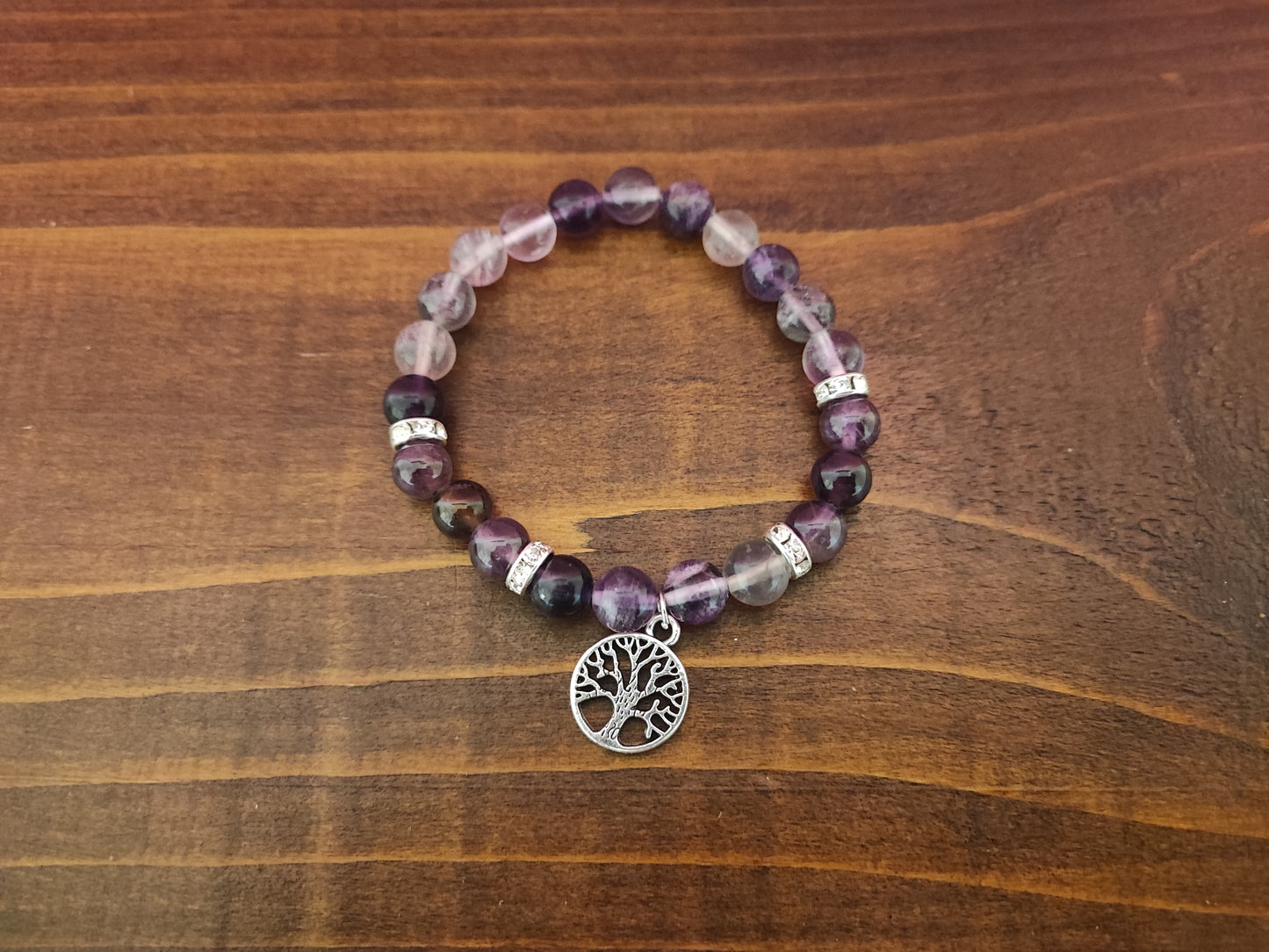 Armband Fluorit/Amethyst mit Baum des Lebens
