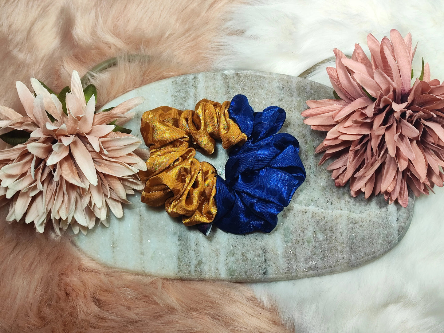Midnight Blue and Golden Amber Glow - Scrunchie Medium
