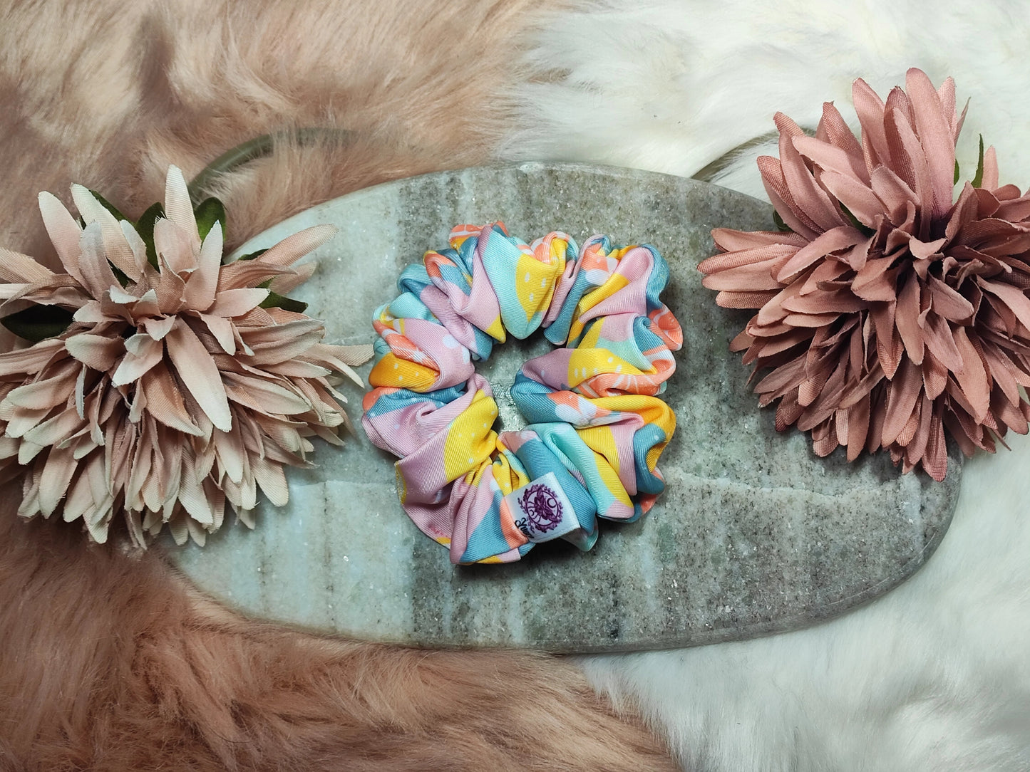 Tropical Splash Motion and Ocean  Scrunchie Medium