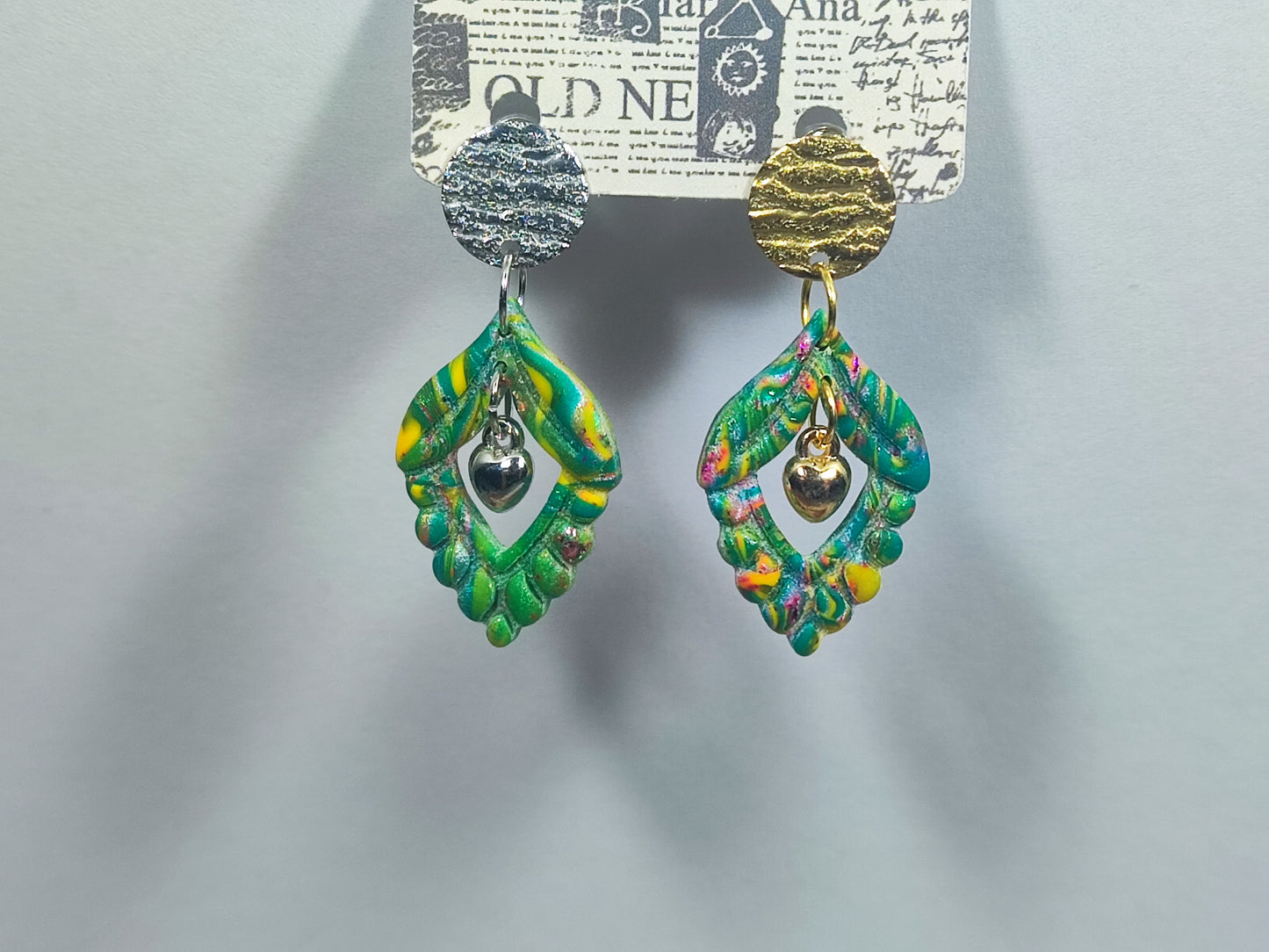 Green and Yellow Glitter Heart Ohrring