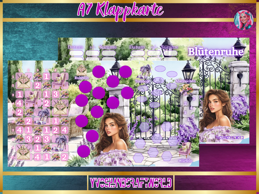 Blütenruhe Klappkarte im A7-Format mit floralem Design, ideal für persönliche Grußkarten, von Mein Shop gefertigt