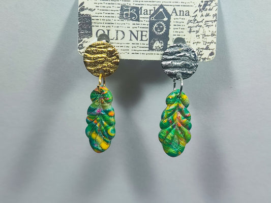 Feather Green and Yellow Glitter Ohrring