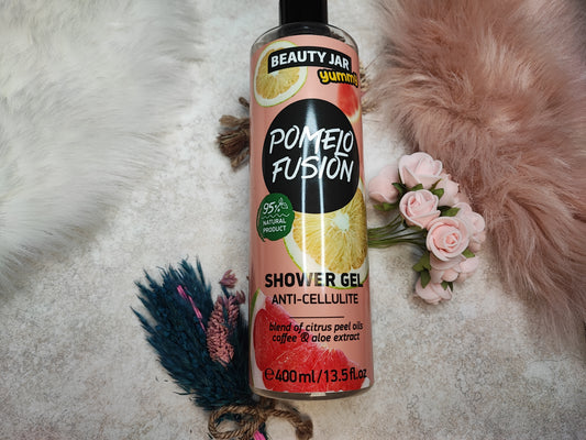 Duschgel Pomelo Fusion von Mein Shop, flüssige Seife mit erfrischendem Pomeloduft, in transparentem Flakon sichtbar