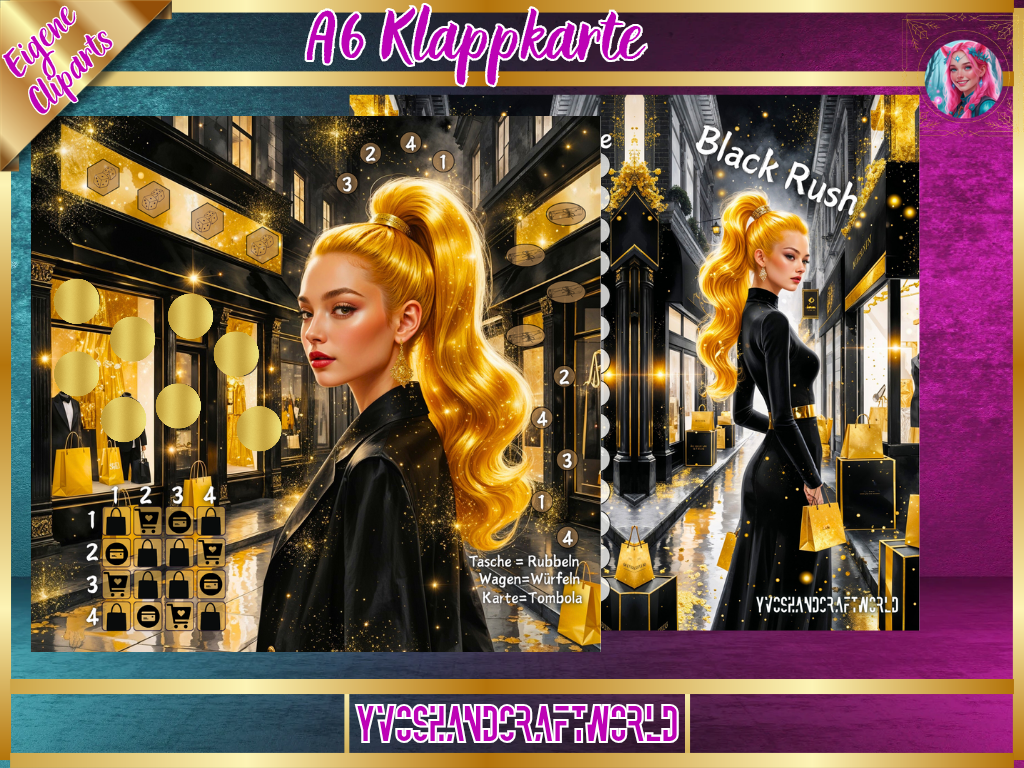 Black Rush Klappkarte - Yvoshandcraftworld