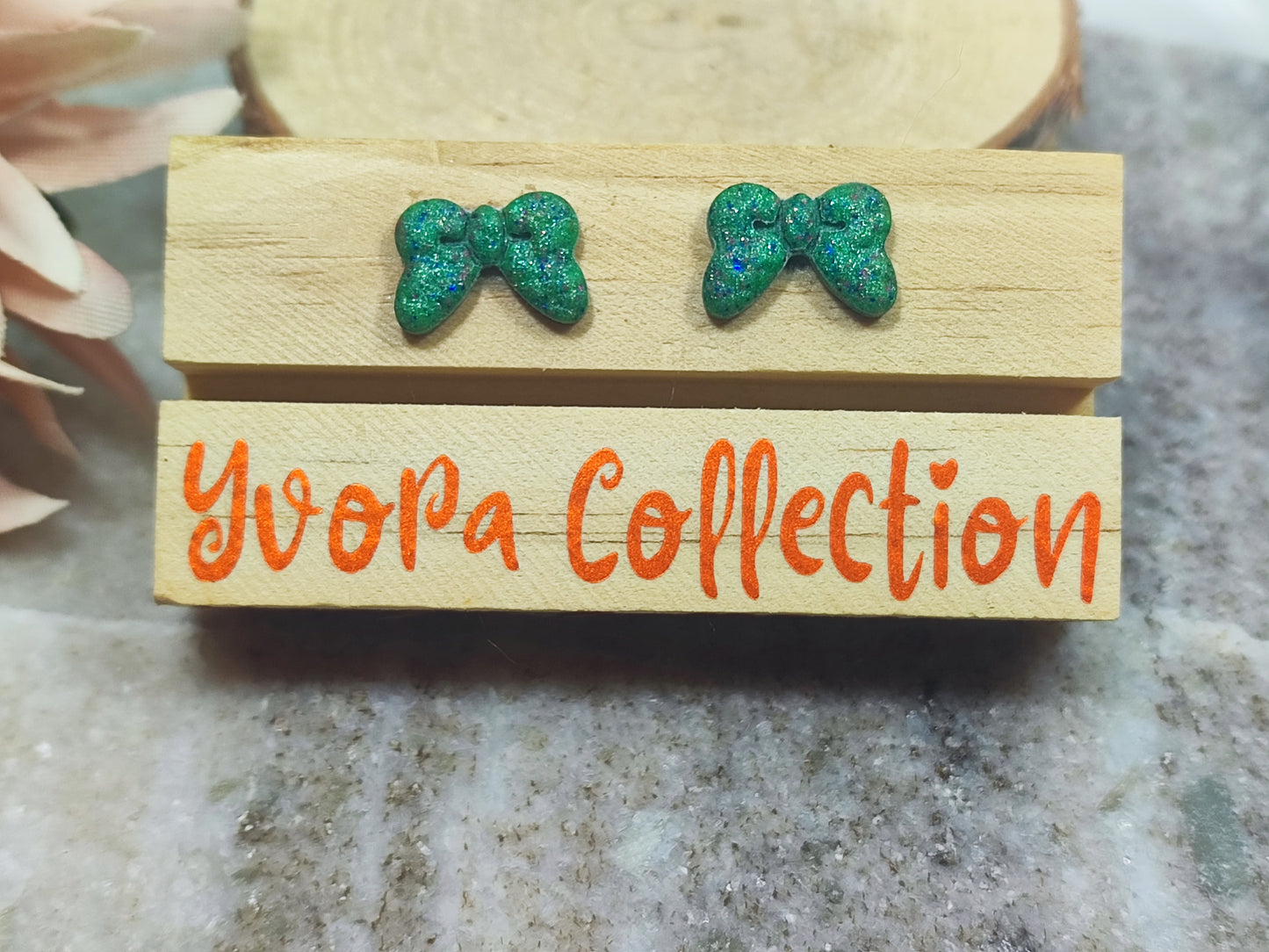Bow Green Glitter  Ohrstecker