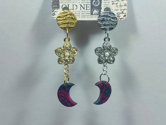 Moon Black and Dark Pink Ohrring