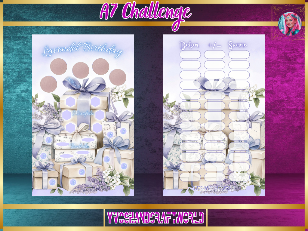 Lavendel Birthday Challenge A7 Karten von Mein Shop mit Lavendelmotiv und Geburtstagssprüchen, perfekt für Geburtstagskarten.