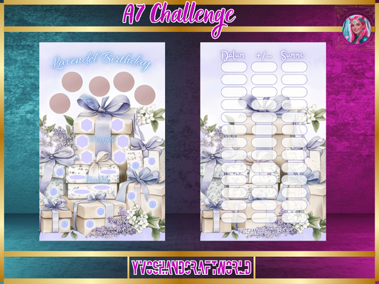 Lavendel Birthday Challenge A7 Karten von Mein Shop mit Lavendelmotiv und Geburtstagssprüchen, perfekt für Geburtstagskarten.