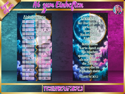 Mond Alphabet Karte matt foliert mit Aufgaben