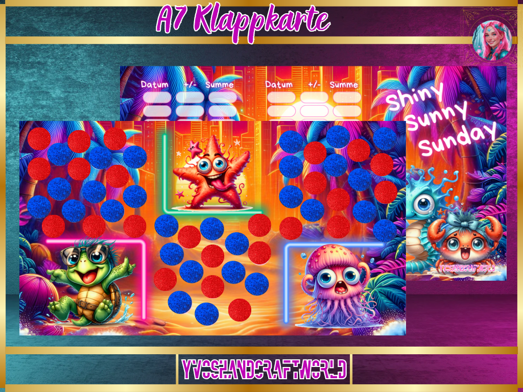 Glänzende Sunny Sunday Klappkarte A7 von Mein Shop mit sonnigem Design und metallics Glanzeffekt, offen mit sichtbarem Innenbereich