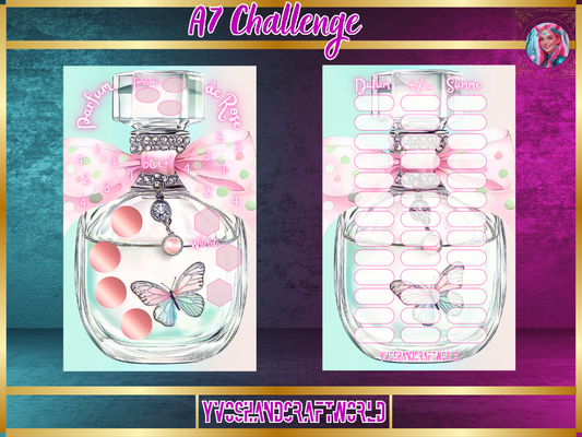 Flakon des Rose Challenge A7 Parfüms von Mein Shop mit elegantem Design und rosafarbenem Duftetikett.